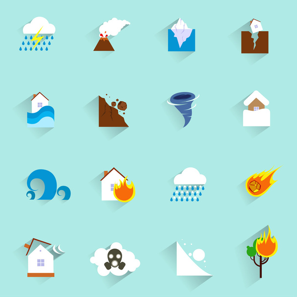 Иконки стихийных бедствий плоские
 - Вектор,изображение