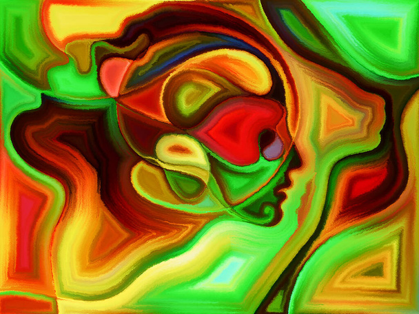 Emberi fejek vibráló festett tervezése az emberi kapcsolatok témájában. - Fotó, kép