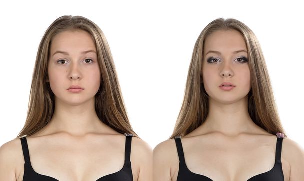 Kuva nuori tyttö ennen-jälkeen meikki
 - Valokuva, kuva