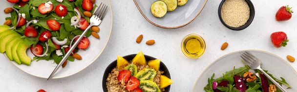 Flat lay top view healthy food lunch concept - Фото, изображение