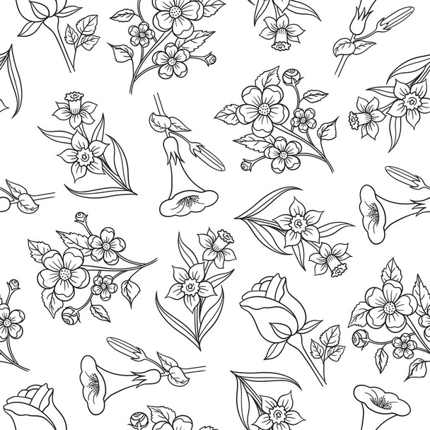 Διάφορα χειροποίητα διανυσματικά λουλούδια θέτουν αδιάλειπτα μοτίβα σε λευκό φόντο - Διάνυσμα, εικόνα