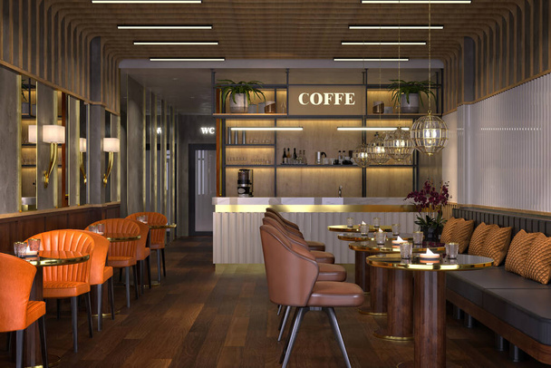 3D Rendern Cafe Restaurant Interieur - Foto, Bild