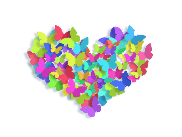 Papillon volant. Coeur créé de papillons colorés. Isolé sur fond blanc. concept d'amour. - Photo, image