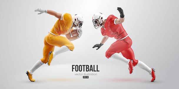 Silueta realista de un jugador de fútbol americano de la NFL hombre en acción aislado fondo blanco. Ilustración vectorial - Vector, imagen