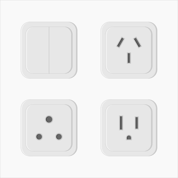 power outlet plug and light set switch vector flat illustration - Vector, Image