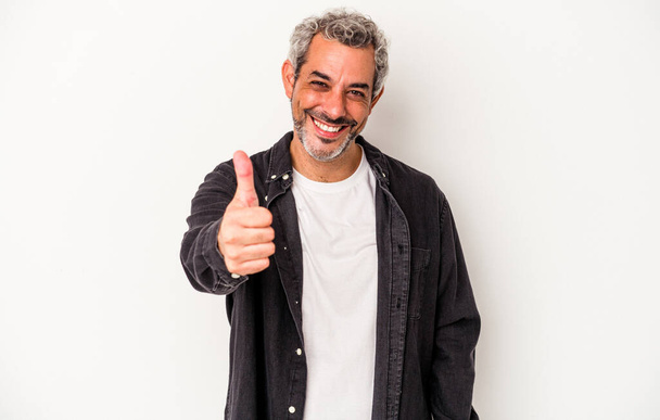 Middle age caucasian man isolated on white background  smiling and raising thumb up - Photo, image
