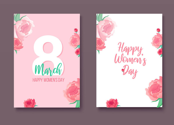 Set of 8 March greeting lettering and flowers. - Vector, Image