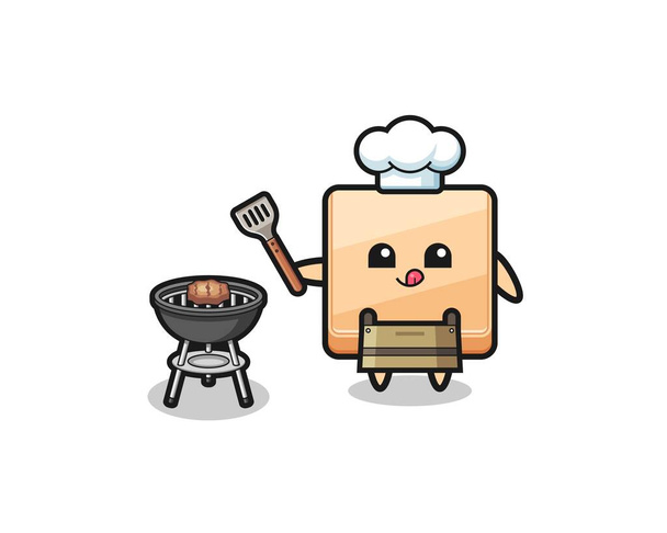 pizza box barbeque chef with a grill , cute design - Vector, Image