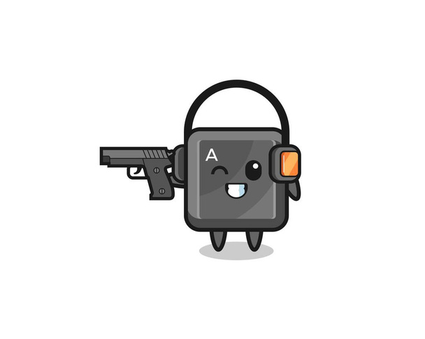 illustration of keyboard button cartoon doing shooting range , cute design - Vector, Image