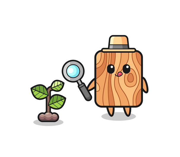 roztomilý prkno dřevo bylinkář výzkum rostlin, roztomilý design - Vektor, obrázek