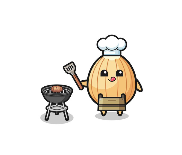 chef barbecue aux amandes avec un gril, design mignon - Vecteur, image