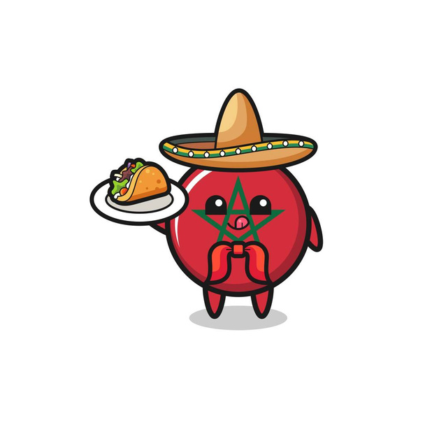 morocco lippu Meksikolainen kokki maskotti tilalla taco, söpö muotoilu - Vektori, kuva