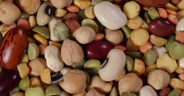 Macro primer plano girando Mixed beans mezcla colorida de grano múltiple  - Metraje, vídeo