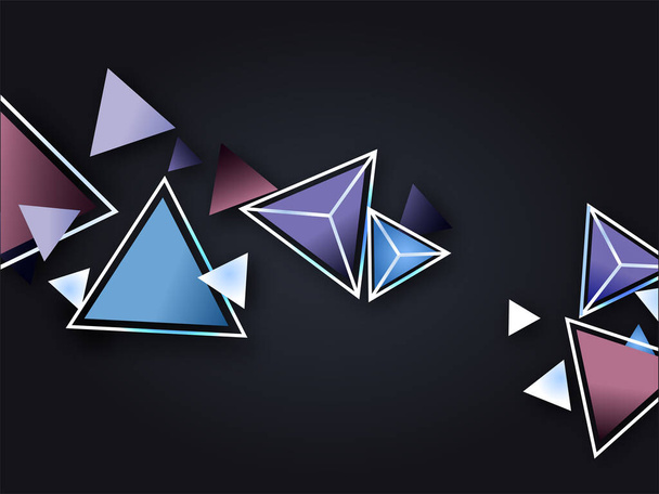 Colorful Geometric Triangle Elements Decorated On Black Background. - Wektor, obraz