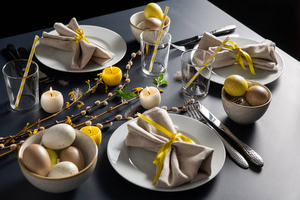 close up of easter table serving over black - Photo, image