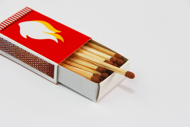 wooden matches for lighting in a cardboard box - Photo, Image