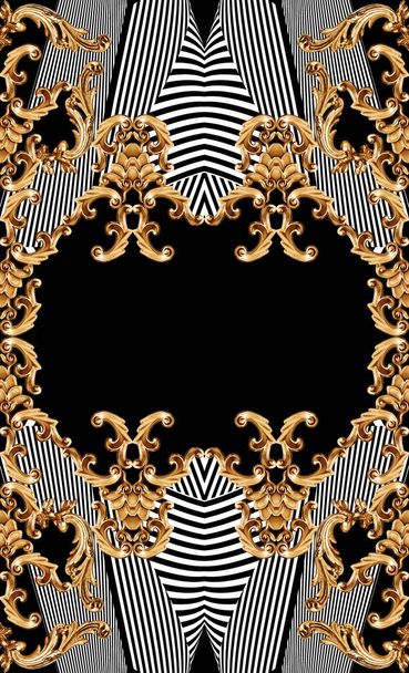 Geometric pattern; golden baroque and  ornament elements for print - Photo, Image