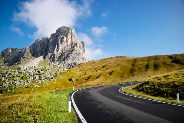 The panoramic road that allows us to reach the mountain range of the Dolomites  - Photo, Image