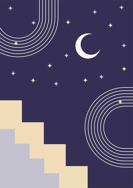 抽象的な階段イエローネイビーフラットボーア幾何学的ニュートラルカラーデザインポスター - ベクター画像
