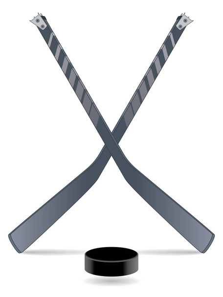 para sports paralympic sledge hockey for physical disabled, hockey sticks crossed with puck isolated on a white background - Vector, Image