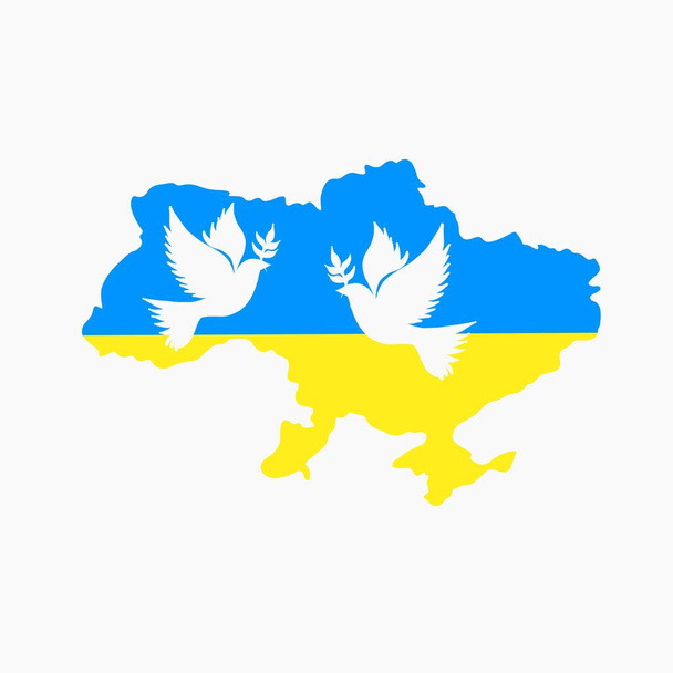 ウクライナの黄色の地図と平和の鳩。ウクライナでの戦争を止め.  - 写真・画像