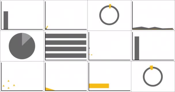 Big Infographics set. Animatie van verschillende grafieken en grafieken in oranje en grijze kleuren. 4K resolutie animatie - Video