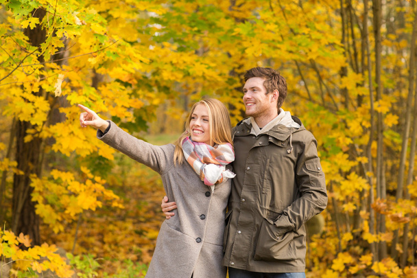smiling couple hugging in autumn park - Φωτογραφία, εικόνα