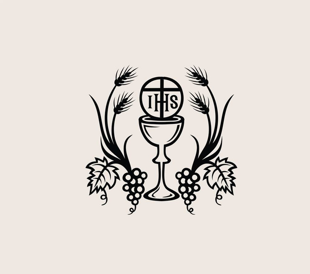 Símbolo do pão e do vinho, ícone de IHS, projeto do vetor da arte - Vetor, Imagem