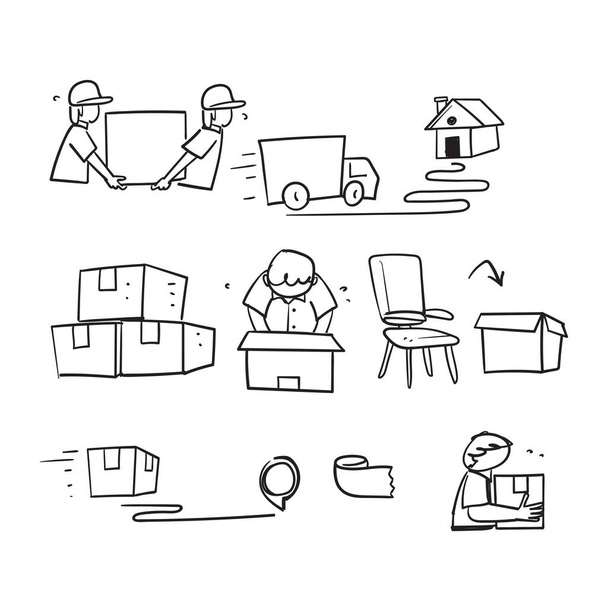 scarabocchio disegnato a mano Set semplice di servizi mobili Icona dell'illustrazione correlata - Vettoriali, immagini