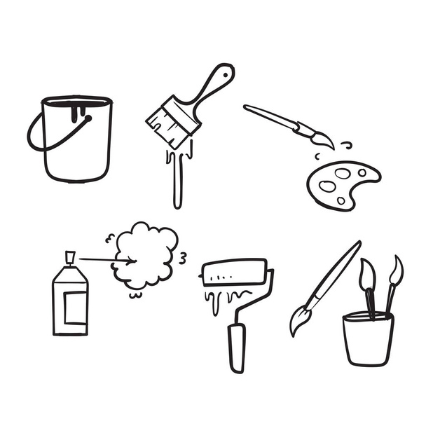 hand drawn doodle Brushes and Painting Related set illustration icon isolated - Vector, Image