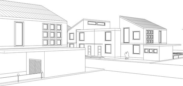 città casa a schiera progetto architettonico schizzo 3d illustrazione - Vettoriali, immagini