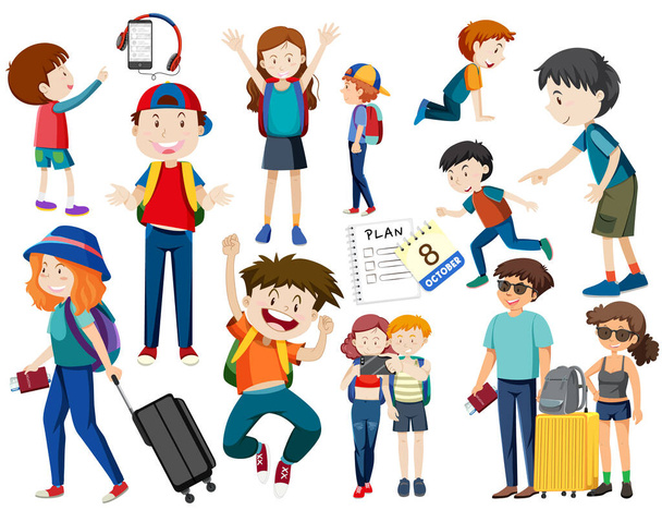 Set of people in different actions illustration - Vector, Image