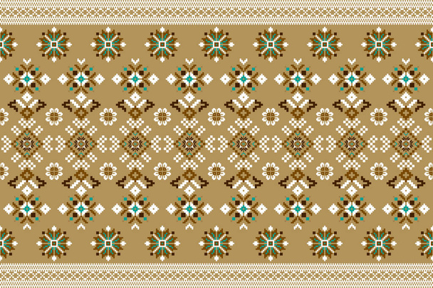 Beautiful figure tribal Indonesian geometric ethnic oriental pattern traditional on brown background.Aztec style embroidery abstract vector illustration.design for texture,fabric,clothing,wrapping. - Vector, Image