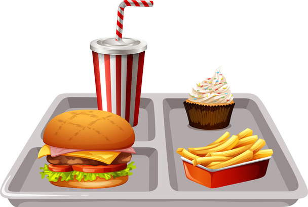 Fast food set in a tray illustration - Vector, Image