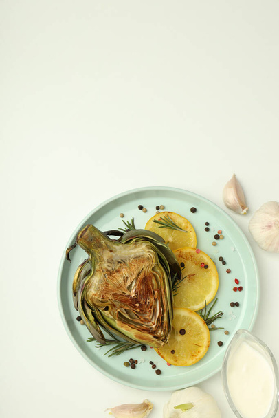 Concept of tasty food with grilled artichoke, space for text - Zdjęcie, obraz