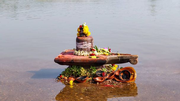 Shiva Linga in Tunga and Bhadra Confluence, Kudli, Shivamoga, Karnataka, India - Photo, Image