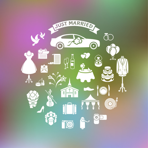Wedding Icons on Blurred Background - Vector, Image