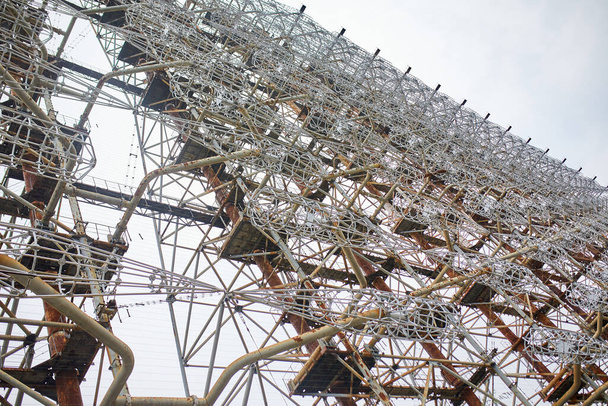 Former remains of Duga radar system in abandoned military base in Chernobyl Exclusion Zone, Ukraine - 写真・画像