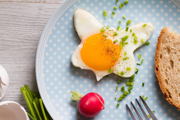 Fried egg with chives and radish, healthy spring breakfast concept  - Valokuva, kuva