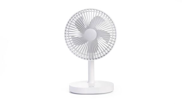 Battery powered white table fan isolated on white background with clipping path. portable battery fan - Photo, Image