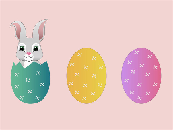 illustration of cartoon rabbit near easter eggs isolated on pink - Vector, Image