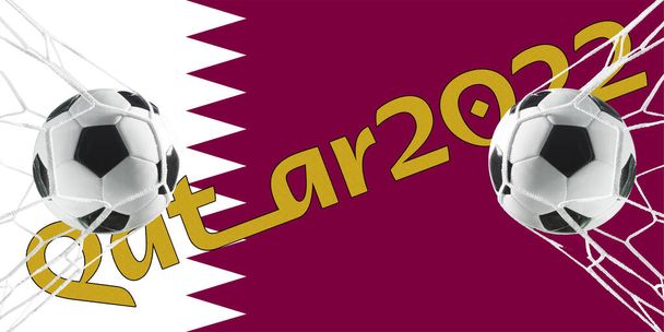 Футбол в Катарі 2022. Чемпіонат світу 2022. Банер на тему світу 2022 року. Дизайн з космосом. Прапор Катару. - Фото, зображення
