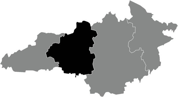 Black flat blank highlighted location map of the NOVOUKRAINKA RAION inside gray raions map of the Ukrainian administrative area of Kirovohrad Oblast, Ukraine - Vector, Image