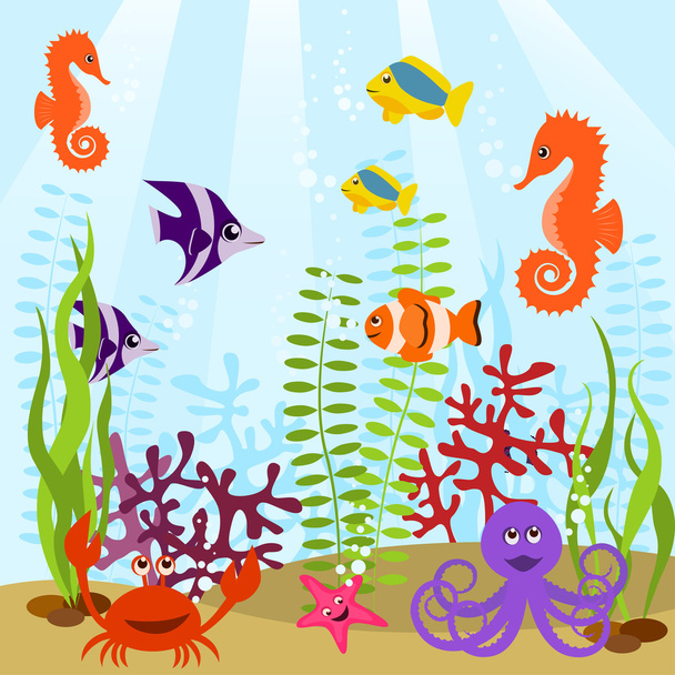 Sea life card - Vector, Image