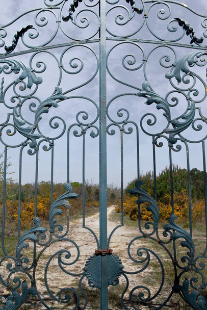 Ακατέργαστη σιδερένια πύλη σε γαλλική χώρα - Φωτογραφία, εικόνα