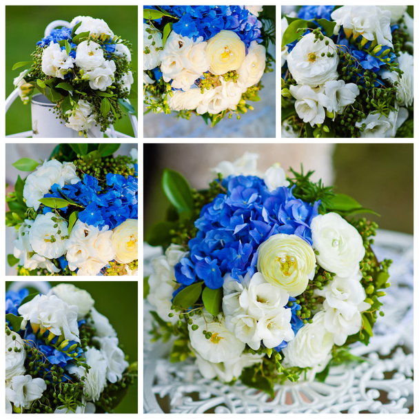 collage of wedding bouquets in blue style - Photo, Image