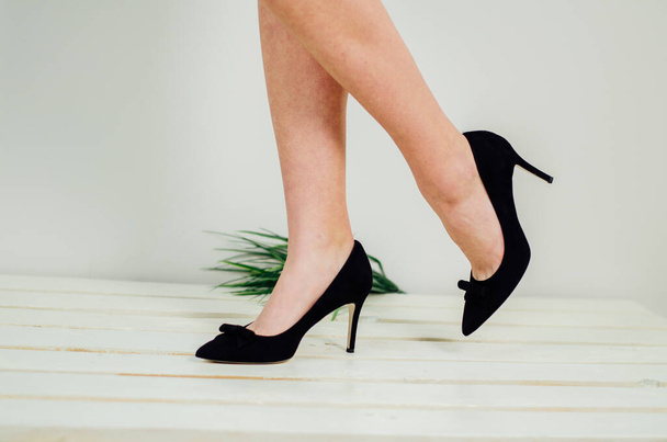Female feet in stylish shoes, closeup shot  - 写真・画像