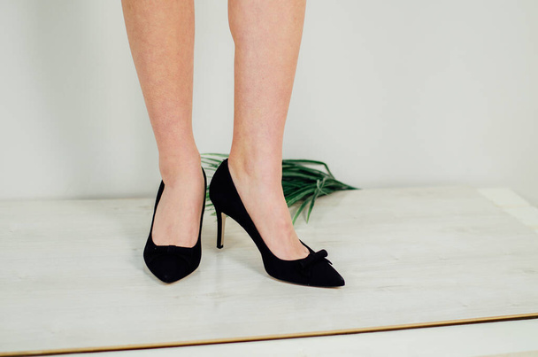Female feet in stylish shoes, closeup shot  - Photo, Image