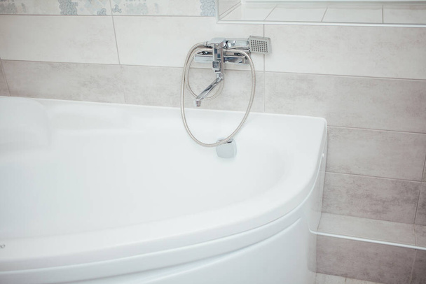 Faucet with shower in bathroom interior - Fotoğraf, Görsel