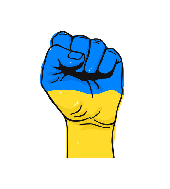Εικονογράφηση διάνυσμα του μπλε και κίτρινο ανθρώπινη γροθιά ως σημαία της Ουκρανίας απομονώνονται σε λευκό φόντο - Διάνυσμα, εικόνα
